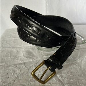 HUNT CLUB black genuine leather men’s belt. Braided leather design. Size 42.